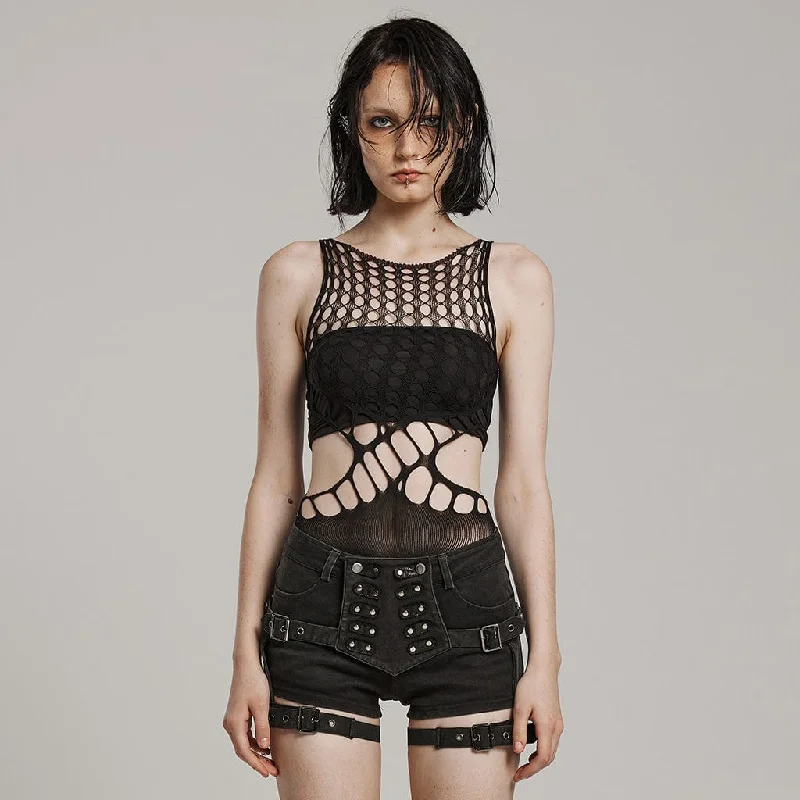 Women's Punk Ripped Mesh Bodysuit