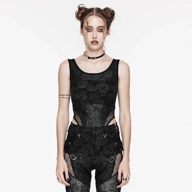 Women's Punk Rose Mesh Bodysuit Black