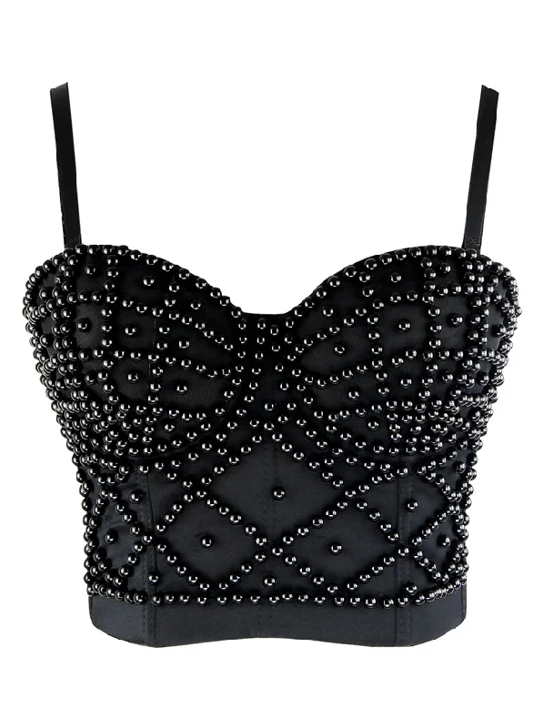 Women's Spaghetti Straps Beads Clubwear Party Bra Top