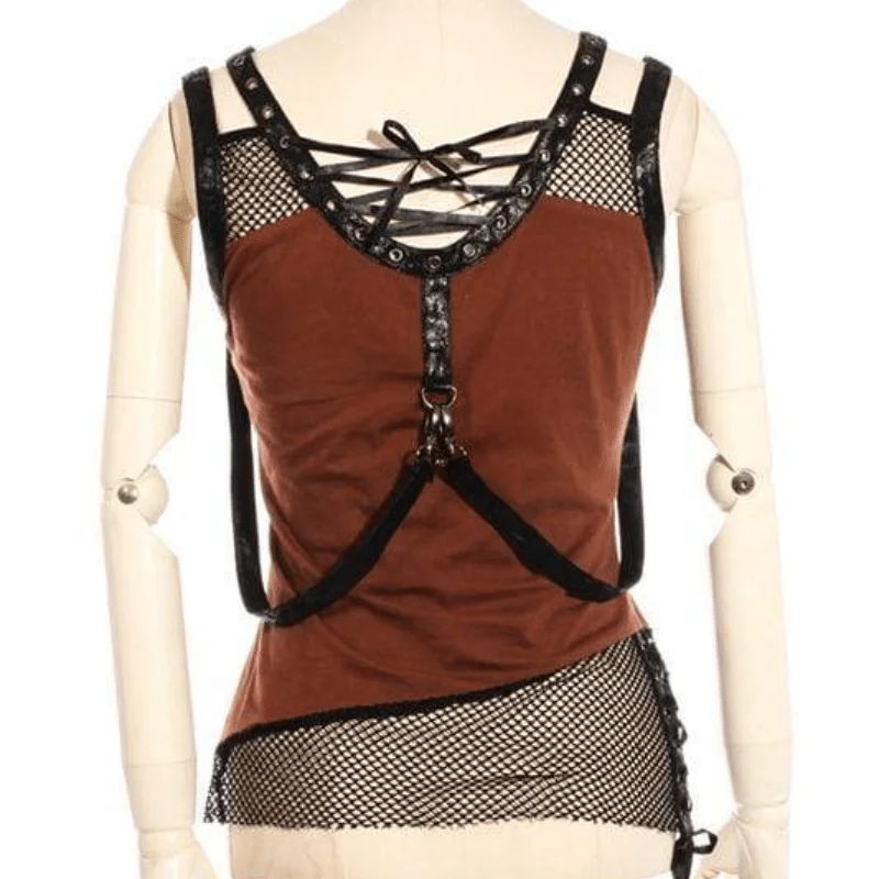 Women's SteamPunk Leather and Net Top