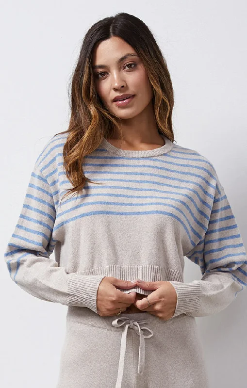 Wool Cashmere Stripe Crew Neck Sweater