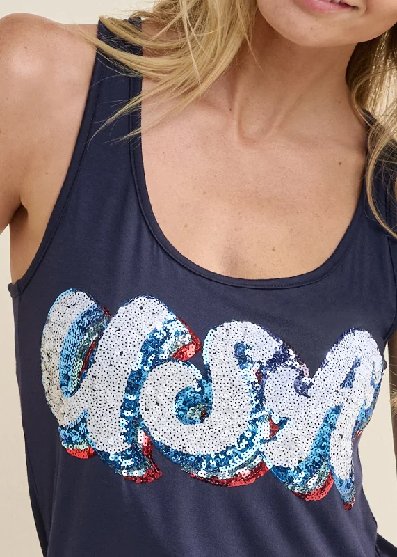 Americana Sequin Tank Top - Blue Multi