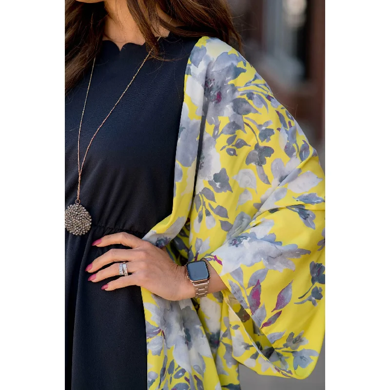 Yellow Gray Floral Kimono