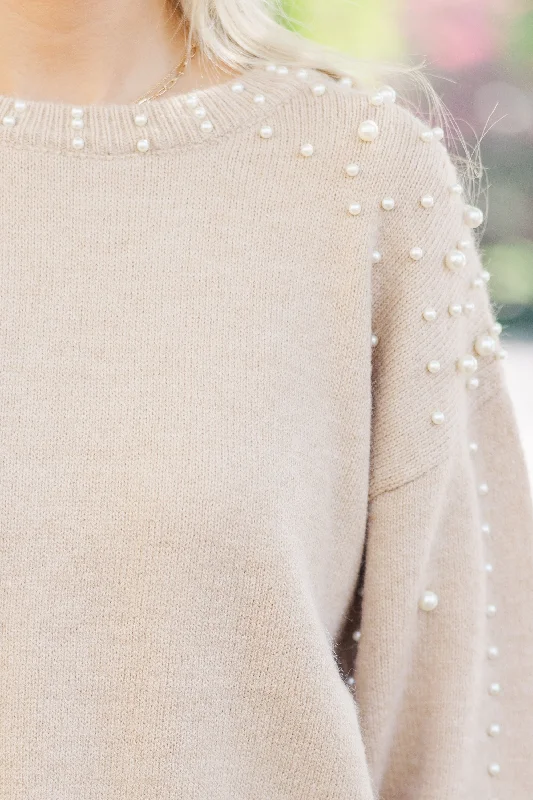 You Deserve It Oatmeal Brown Embellished Sweater