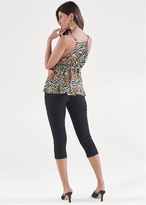 Abstract animal print lace top - Brown Multi