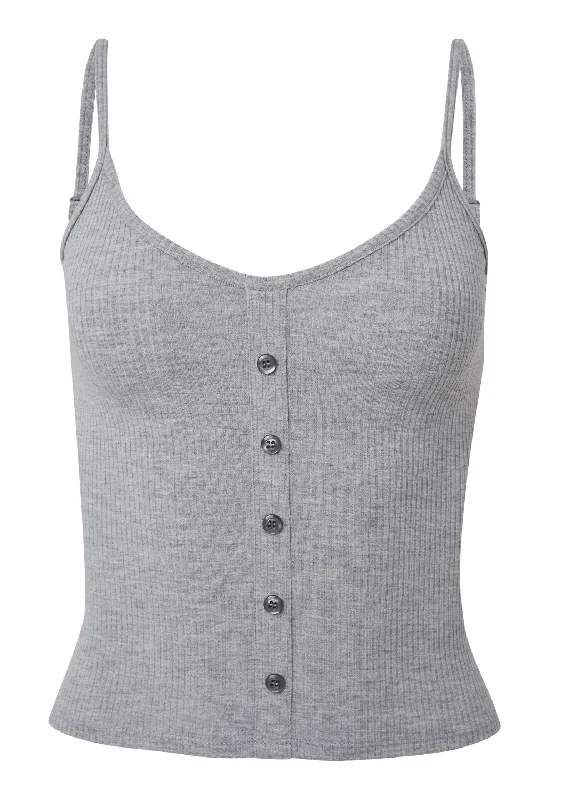 Ribbed button detail cami - Heather Grey