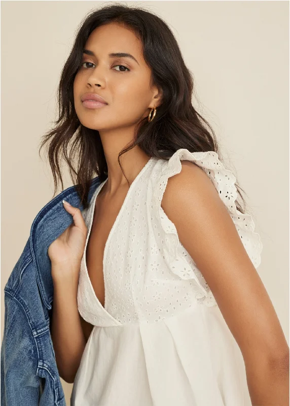 Eyelet ruffle tank - Off White