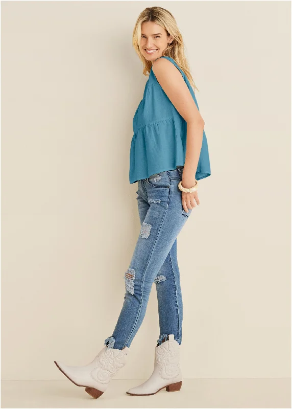 Linen tiered tank top - Blue