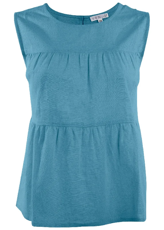 Linen tiered tank top - Blue