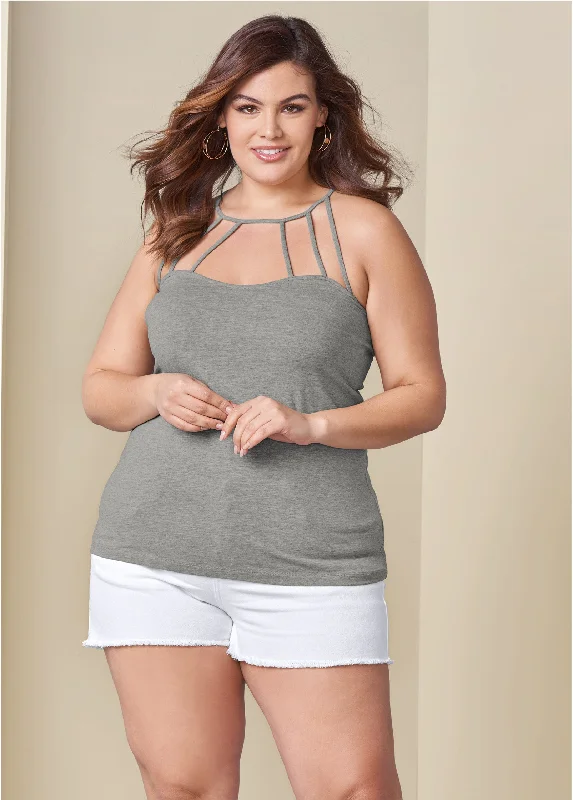 Strappy detail top - Heather Grey