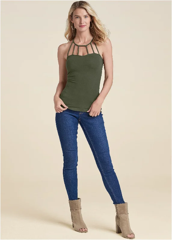 Strappy detail top - Olive