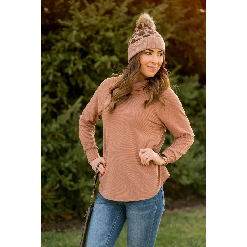 Zig Zag Cowl Neck Long Sleeve Tee